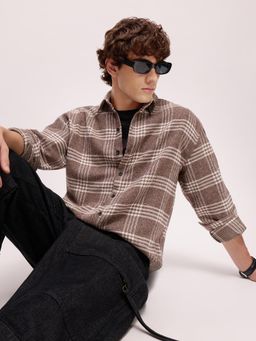 CAHOOT - Mens Brown Tartan Check Full Sleeve Relaxed Fit Casual Shirt