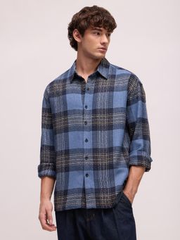 CAHOOT - Mens Blue Tartan Check Full Sleeve Relaxed Fit Casual Shirt