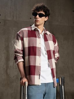 CAHOOT - Mens Maroon Tartan Check Full Sleeve Relaxed Fit Casual Shirt