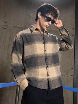 CAHOOT - Mens Charcoal Grey Tartan Check Full Sleeve Relaxed Fit Casual Shirt