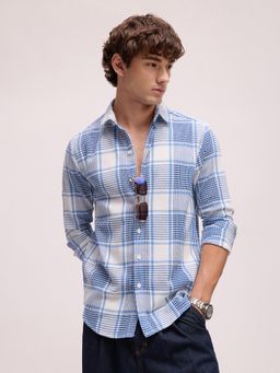 CAHOOT - Mens Blue Tartan Check Full Sleeve Regular Fit Casual Shirt