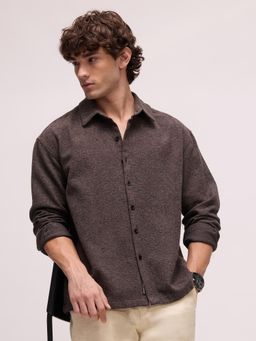 CAHOOT - Mens Brown Self-Design Full Sleeve Regular Fit Casual Shirt