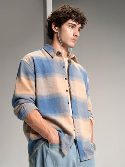 CAHOOT - Mens Blue Tartan Check Full Sleeve Relaxed Fit Casual Shirt