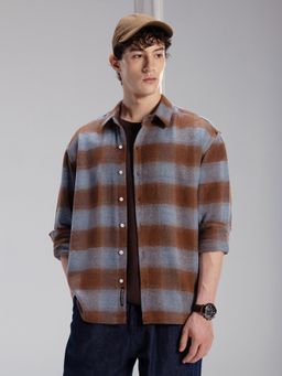 CAHOOT - Mens Brown Tartan Check Full Sleeve Relaxed Fit Casual Shirt