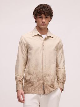CAHOOT - Mens Beige Abstract Print Full Sleeve Regular Fit Casual Shirt