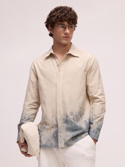 CAHOOT - Mens Beige Abstract Pattern Full Sleeve Regular Fit Casual Shirt