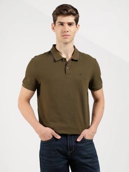 Calvin Klein - Solid Regular Fit Cotton Olive Polo T-Shirt