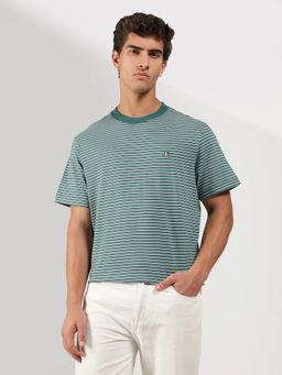 Calvin Klein - Striped Relaxed Fit Teal Cotton T-Shirt