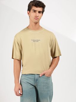 Calvin Klein - Logo Relaxed Fit Cotton Beige T-Shirt