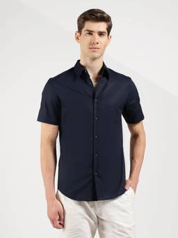 Calvin Klein - Solid Slim Fit Cotton Navy Blue Shirt
