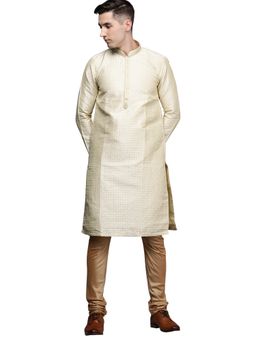 Manyavar - Men'S Beige Art Silk Festive Wear Kurta Churidar (Set of 2)