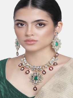 Estele - Gold plated Saundrya Kundan Polki Traditional Necklace for Women (Set of 2)