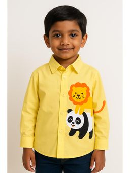 ZIP ZAP ZOOP - Yellow Cotton Lion and Panda Printed Boys Shirt