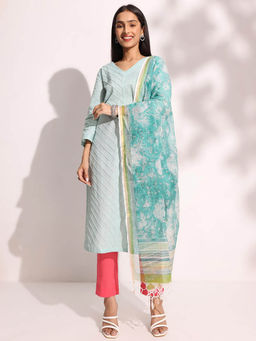 Fabindia - Women Turquoise Printed Dupatta