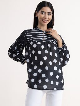 Pink Fort - Polka & Stripe Top - Black