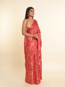 Suta - Red Printed Viscose Rayon Saree