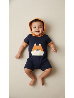My Milestones - Cotton Half Sleeves Hooded Half Romper - Navy Blue