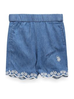 U.S. POLO ASSN. - Girls Embroidered Denim Shorts Blue