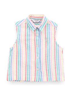 U.S. POLO ASSN. - Girls Vertical Stripes Cotton Top Multi-Color