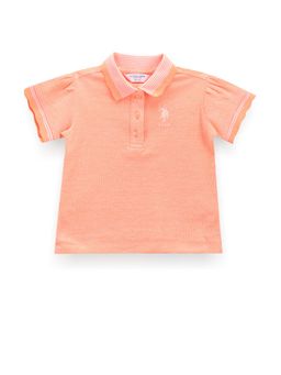 U.S. POLO ASSN. - Girls Stripe Collar Polo T-Shirt Orange