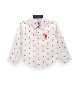 U.S. POLO ASSN. - Boys Spread Collar All Over Logo Printed Shirt Off White