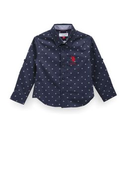 U.S. POLO ASSN. - Boys Spread Collar Printed Shirt Navy Blue