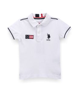 U.S. POLO ASSN. - Boys Contrast Piping Printed Polo T-Shirt White