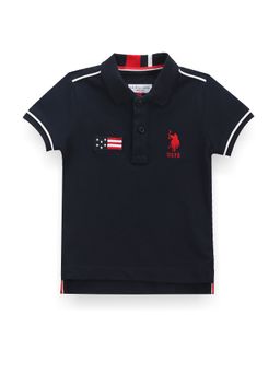 U.S. POLO ASSN. - Boys Contrast Piping Printed Polo T-Shirt Navy Blue