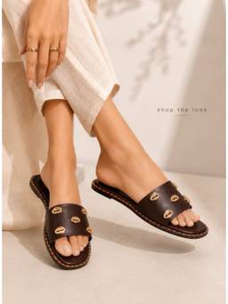 Toprico - Women Brown Embellished Flats Soft Cushion Comfort Daily