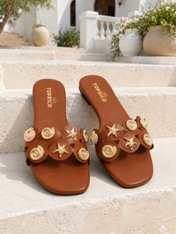 Toprico - Women Tan Embellished Flats Soft Cushion Comfort Daily