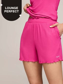 Nykd by Nykaa - Essential Soft Ribbed Shorts With Pockets & Curled Hem Detail Nys910 Magenta