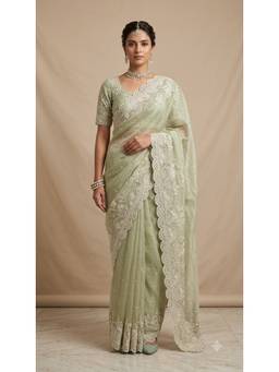 Dress & Dazzle - Sage Green Saree