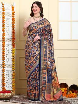 Dress & Dazzle - Royal Blue Patola Silk Saree