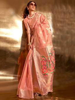 Dress & Dazzle - Pastel Peach Organza Silk Saree