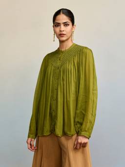Ritu Kumar - Green Ahram Olive Top With Camisole