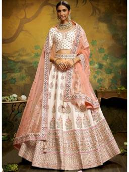 Panchhi - Pink Embroidery Semi Stitched Lehenga with Unstitched Choli and Dupatta (Set of 3)