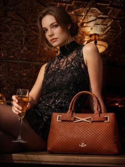 Lavie Paris - Women's Bleuet Satchel Bag with Detachable Strap -Tan (LARGE)