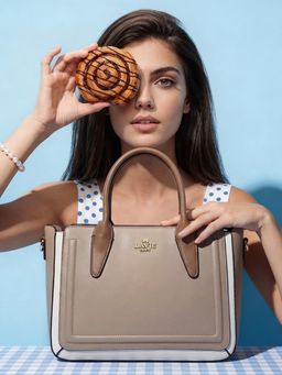 Lavie Paris - Women's Camelia Satchel Bag with Detachable Strap -Beige (MEDIUM)