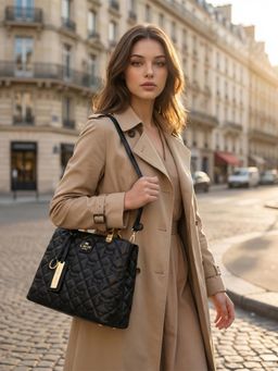 Lavie Paris - Women's Quincy Satchel Bag with Detachable Strap -Black (SMALL)