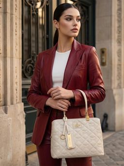 Lavie Paris - Women's Quincy Satchel Bag with Detachable Strap -White (SMALL)