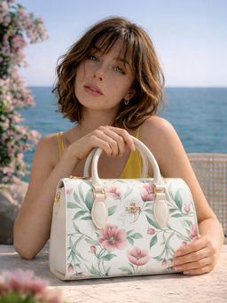 Lavie Paris - Women's Fleur Satchel Bag with Detachable Strap -White (MEDIUM)