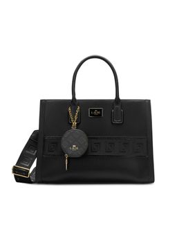 Lavie Paris - Women's Jade Monogram Satchel Bag with Detachable Strap -Black (LARGE)