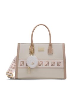 Lavie Paris - Women's Jade Monogram Satchel Bag with Detachable Strap -Beige (LARGE)