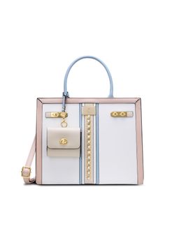 Lavie Paris - Women's Louvre Satchel Bag with Detachable Strap -White/Blue (LARGE)