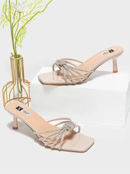 IRUSSH - Nude Diamond Studded Knot Strips Heels