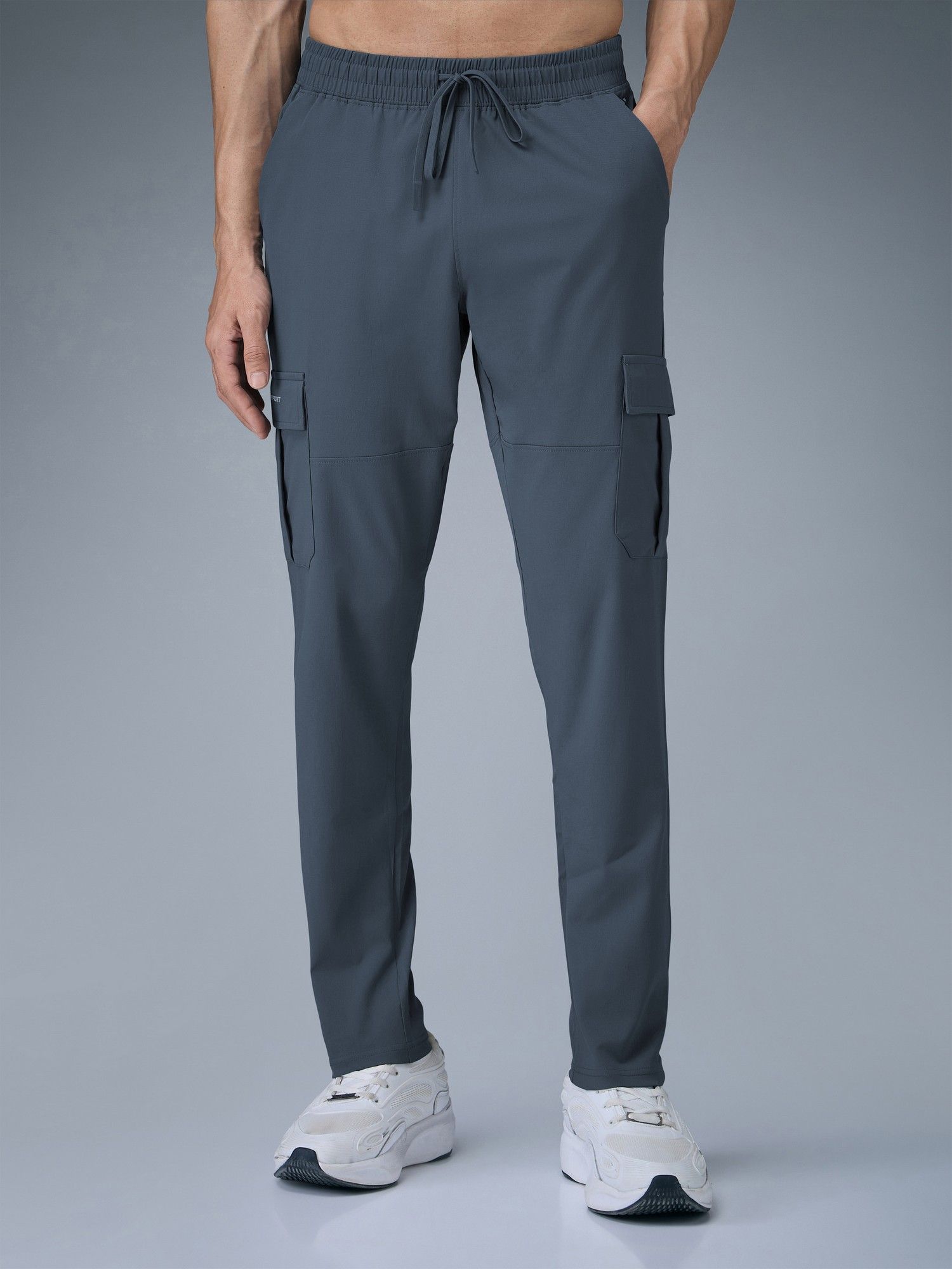 Men Solid Relax Fit Sports Cargo Grey Trackpants