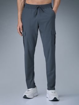 Technosport - Men Solid Relax Fit Sports Cargo Grey Trackpants