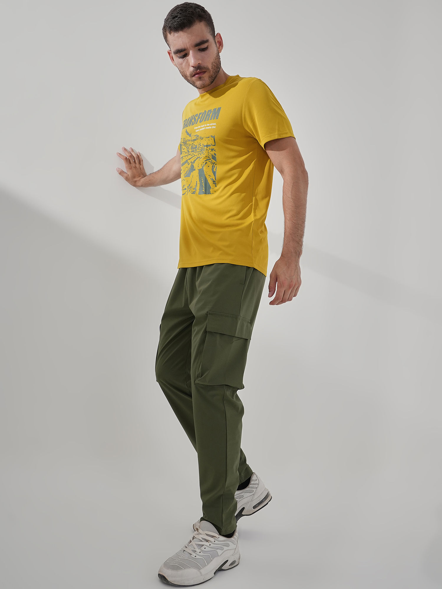 Men Woven Cargo Green Track Pant