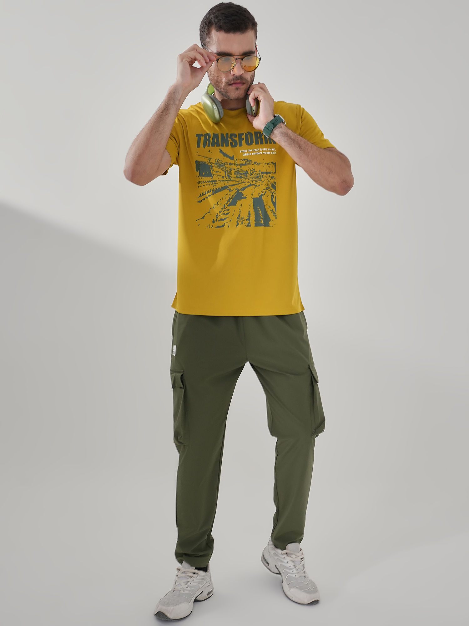 Men Woven Cargo Green Track Pant