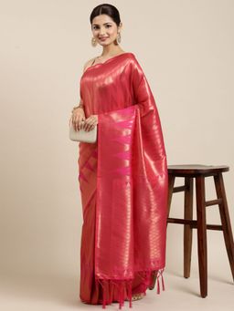 Odette - Pink Kanjivaram Silk Banarasi Weaving Silk Saree with Unstitched Blouse